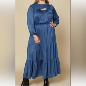 Skies Are Blue Long Sleeve Tiered Maxi Dress in Deep Blue